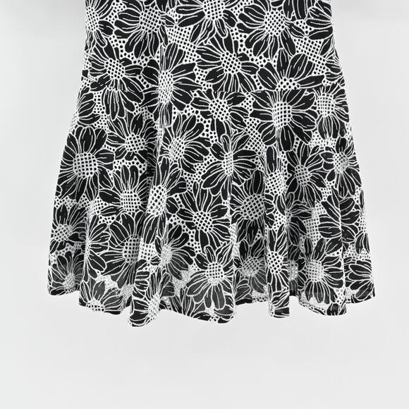 BOSTON PROPER Embroidered Dress Sz 6 Black White Floral Puff Sleeve Flounce Hem‎ - Picture 12 of 15